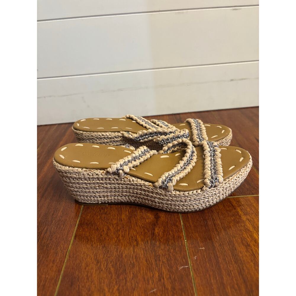 Carrie Forbes Women’s Raffia 3 Strap Neutral Gray Wedge Sandals Espadrille 8.5